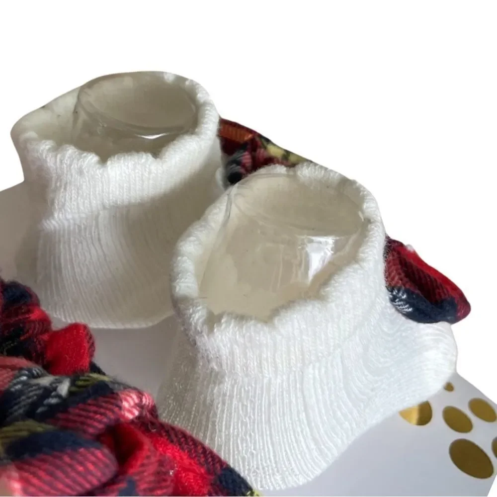 Little Me 0-12 Month Holiday Plaid Head-wrap with Bow & Matching Bootie Set NWT